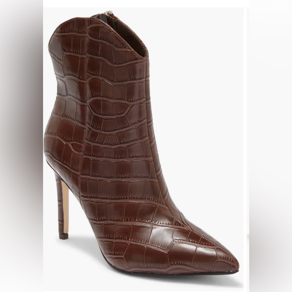 New Marc Fisher Boots Size 9 Revati Dark Brown Croco Print Heeled Boots